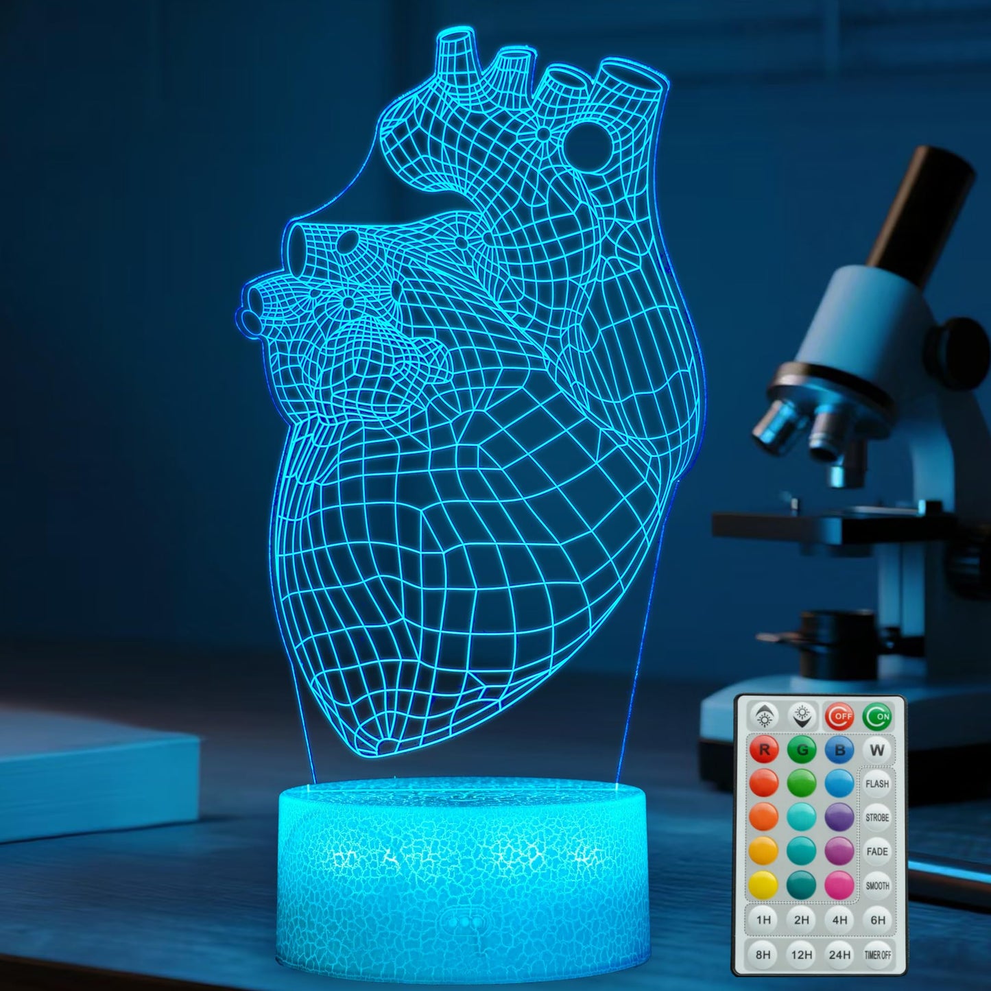 POSSHE Heart Anatomy Illusion Lamp, Cardiology Gifts, 3D Night Light, 16 Colors Changing, Timer, 4 Flash Modes and Dimmable, Kids Room Decoration, Xmas Heart Model Gifts