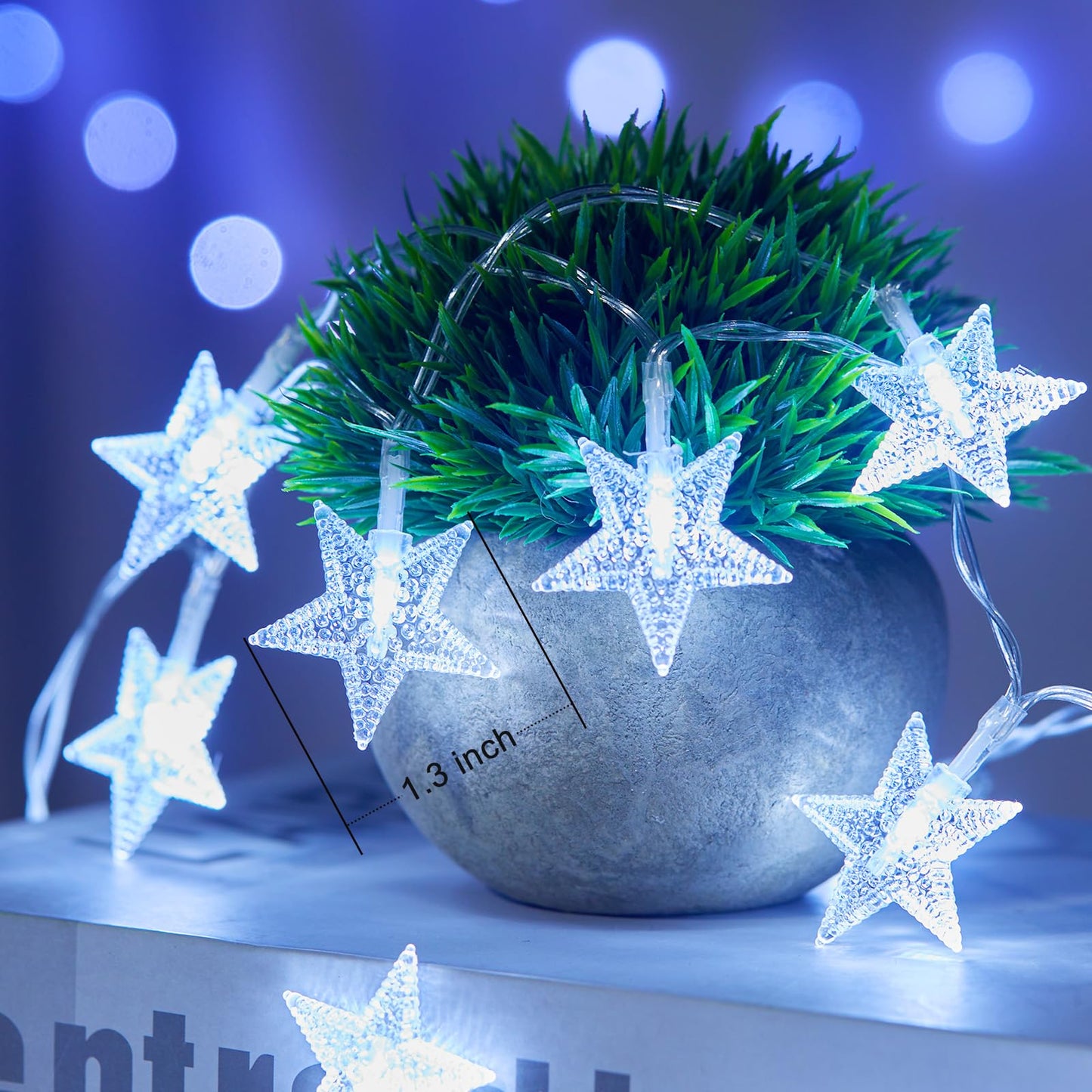 Minetom Star String Lights Battery Operated - 17 ft 50 LED Star Fairy String Lights with Timer, Waterproof for Indoor Bedroom Tent Loft Bed Patio Party Wedding Decor, White
