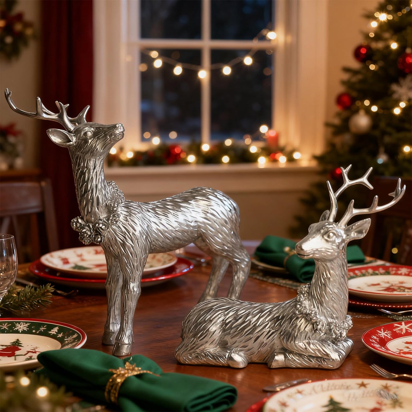 2 Pcs of Pine Cone Deer Resin Ornaments, Christmas Deer Ornament, Elk Ornament, Home Decor,Perfect, to Enhance The Festive Atmosphere (Silver)