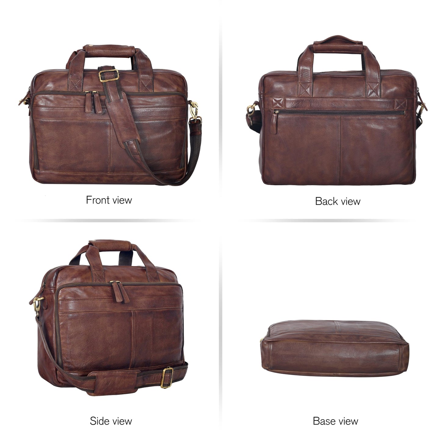 Oak Leathers Leather Messenger Bag for Men and Women - Laptop Briefcase Bag For College, Office, Adjustable Shoulder Strap (Brown Vintage New)