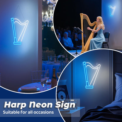CoolGift Mart Harp Neon Sign, Dimmable LED Harp Room Decor Light With USB Powered, Decorations for Bedroom Living Room Club Music Studio, Gifts for Harp Enthusiasts Music Lovers