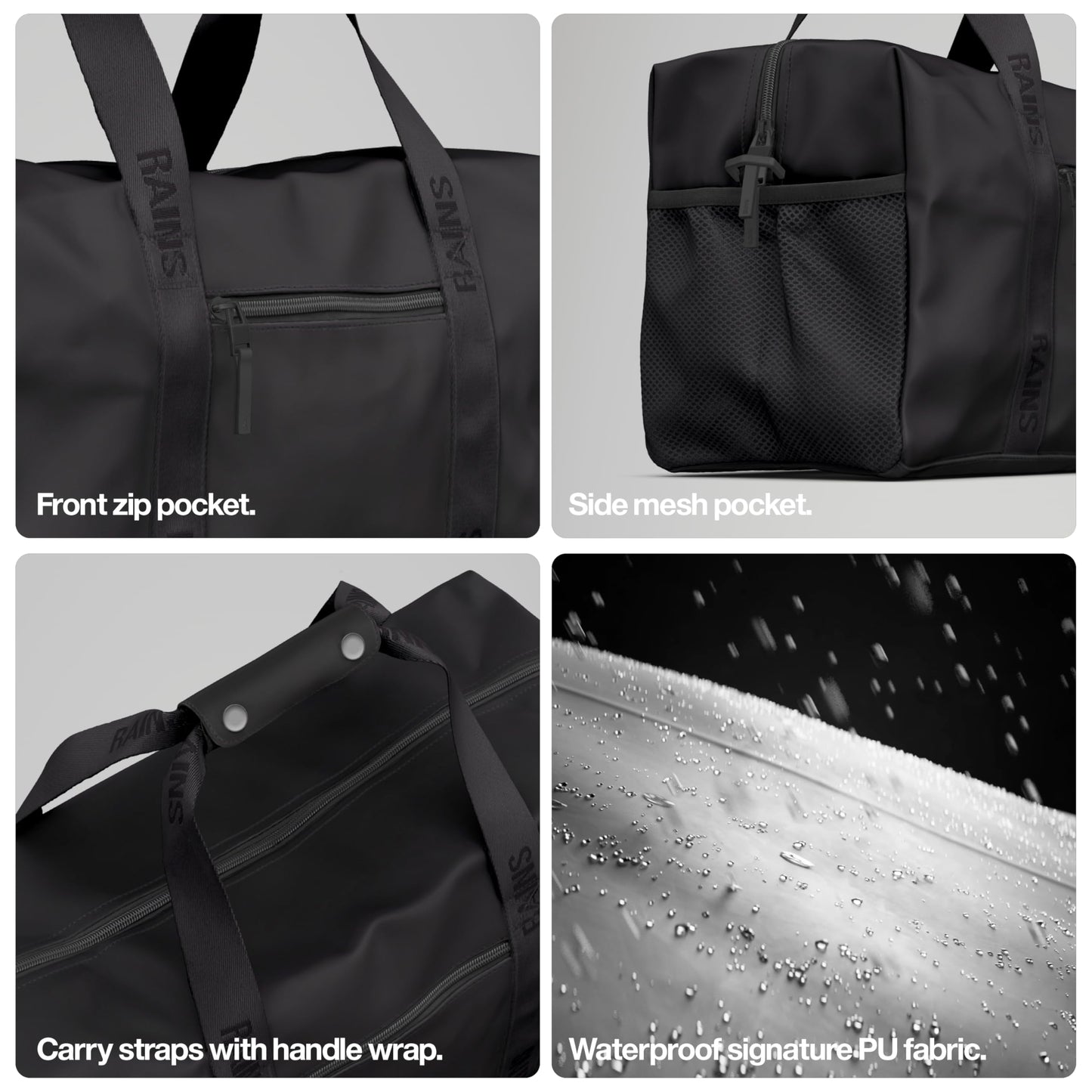 RAINS Trail Gym Bag - Black Gym Duffel Bag for Men and Women, Waterproof Material Sports Duffel Bags With Coated Zip, Detachable Shoulder Strap, 26 L - 2-Year Warranty