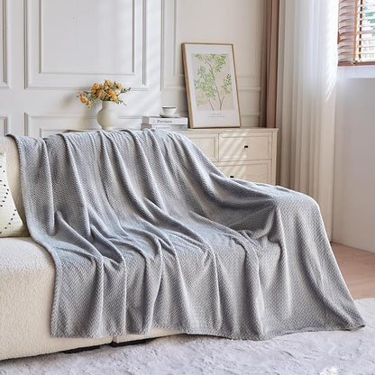 NEWCOSPLAY Super Soft Throw Blanket Grey Premium Silky Flannel Fleece Leaves Pattern Lightweight Bed Blanket All Season Use (Grey, Throw(50"x60"))