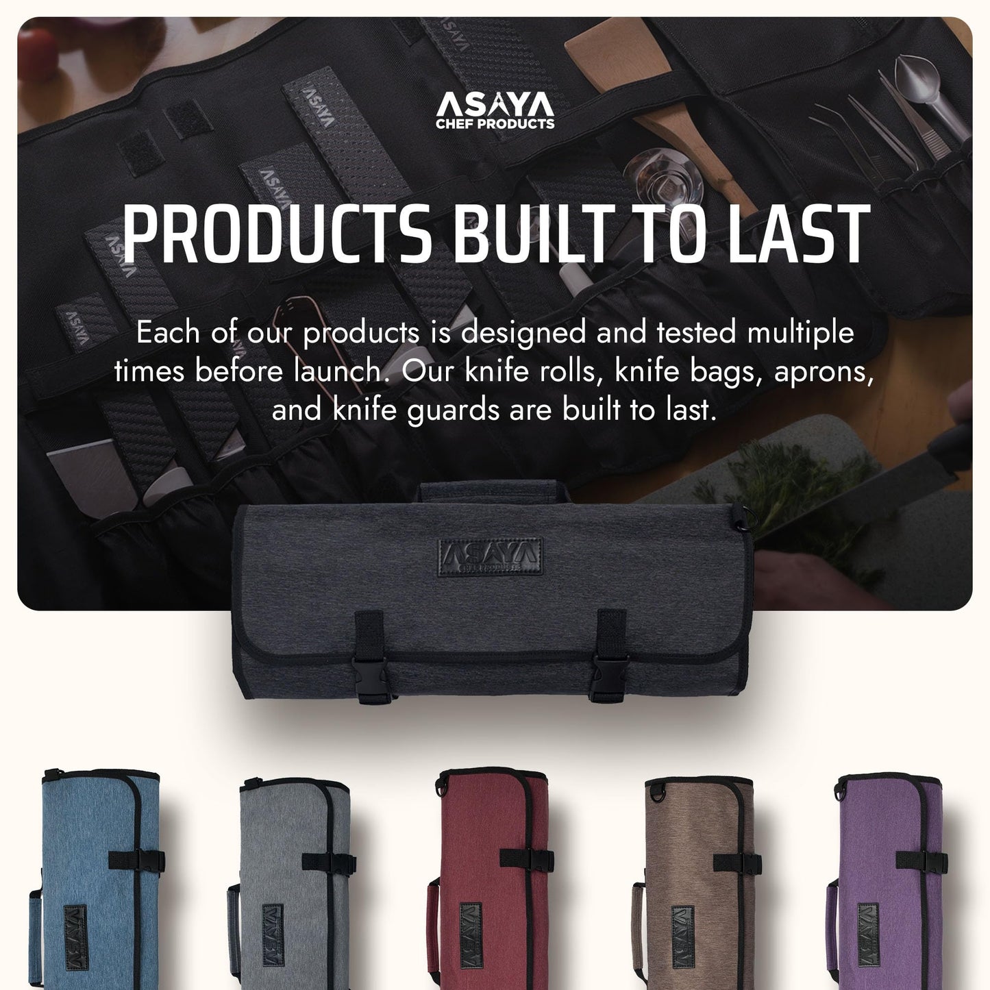 Asaya Waxed Nylon Chef Knife Roll Bag with 20 Slots and Zippered Pockets - Professional Chef Knife Bag & Storage Case, Tool Carrier with Shoulder Strap - Knives Not Included (Black)