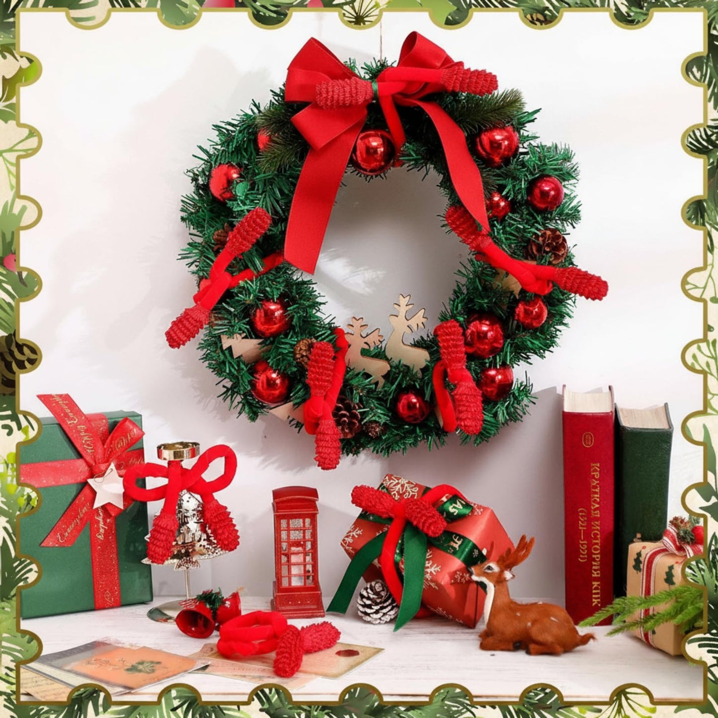 Jutom 16 Pcs 20 Inches Christmas Velvet Garland Ties Decorative Banister Twist Ties Reusable and Flexible for Xmas Light Banisters Home Stairways Railings Decoration(Red)