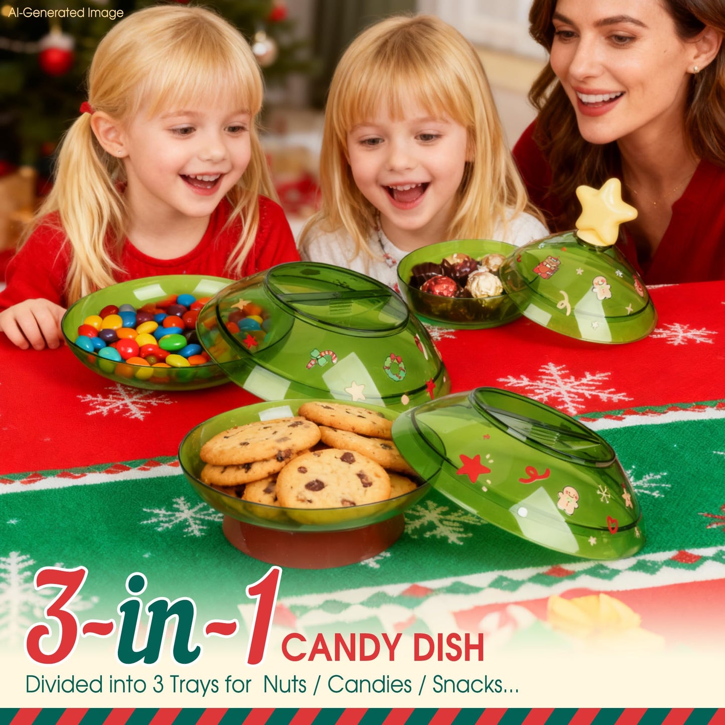 IVYROLL Christmas Candy Dish with Lid, Candy Platter Dish Serving Snack Box Container Decorative Plates for Xmas Holiday Party