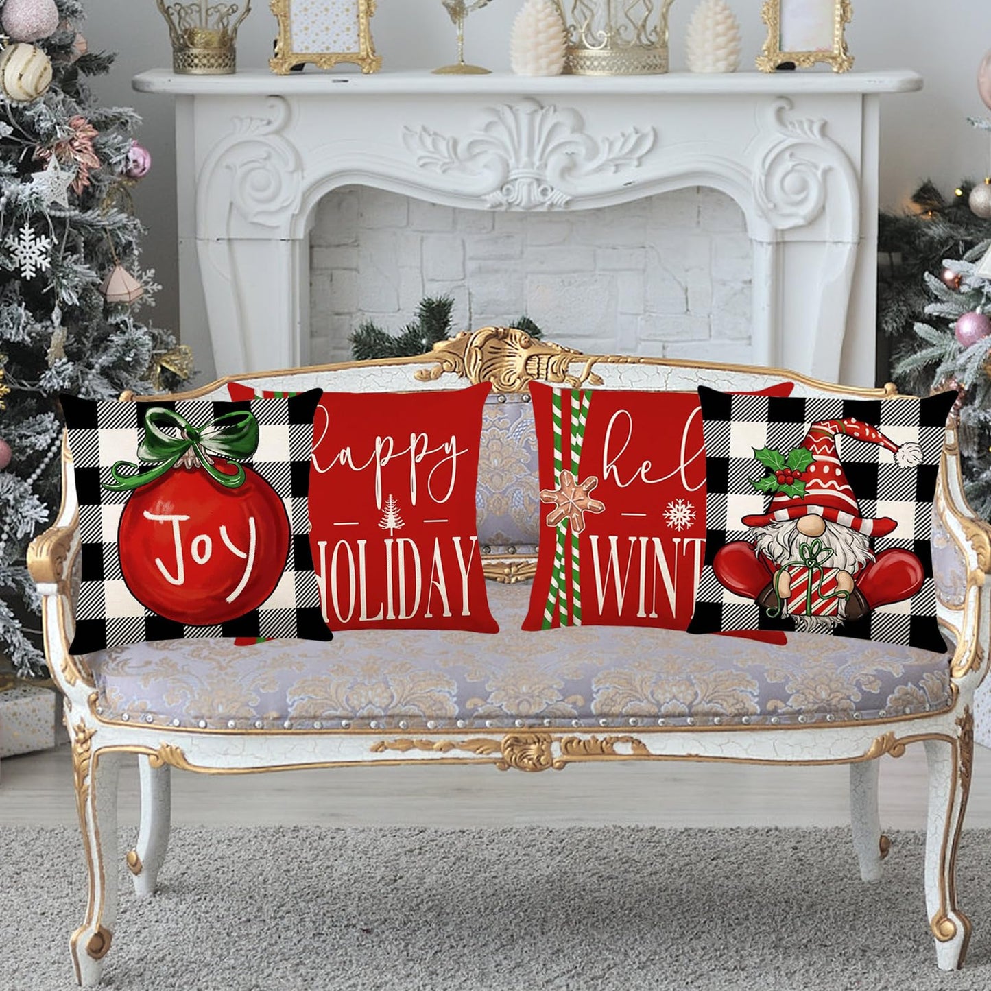 ONFAON Christmas Decorations - Christmas Pillow Covers 18x18 Set of 4, Holiday Christmas Decor Home Sofa Couch Cushion Indoor Decorations