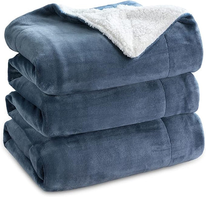 Bedsure GentleSoft Sherpa Fleece Blankets Queen Size for Bed - Thick and Warm, Soft Fuzzy Plush Queen Blanket for Winter, Slate Blue, 90x90 Inches