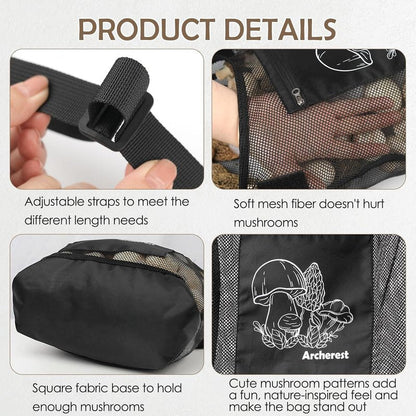 Mushroom Foraging Bag - D-Shaped Opening Mesh Pouch for Morel Picking | Adjustable Shoulder Strap