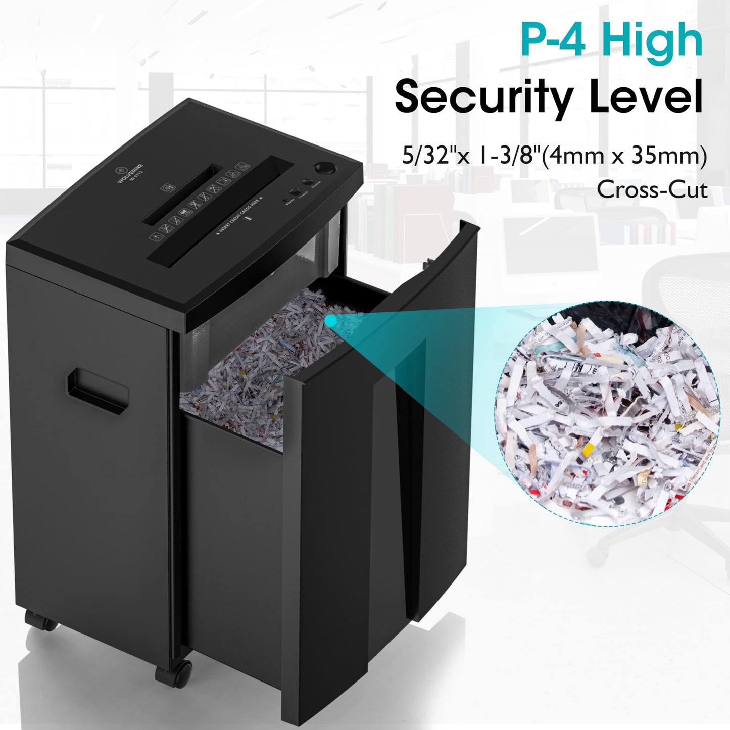 WOLVERINE 18-Sheet Shredders for Home Office Heavy Duty P-4 Security Level Crosscut Paper Shredder Paper/CD/Card Ultra Quiet Paper Shredder for Home with 6 Gallons Pullout Waste Bin SD9113(Black ETL)