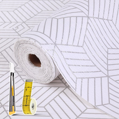 Shelf Liners for Kitchen Cabinets 12in x 30FT, Non Adhesive Cabinet Liner Strong Non-Slip Thickened Silver Geometric Easy to Clean for Shelf, Cabinet, Refrigerator with Knife and Tape Measure