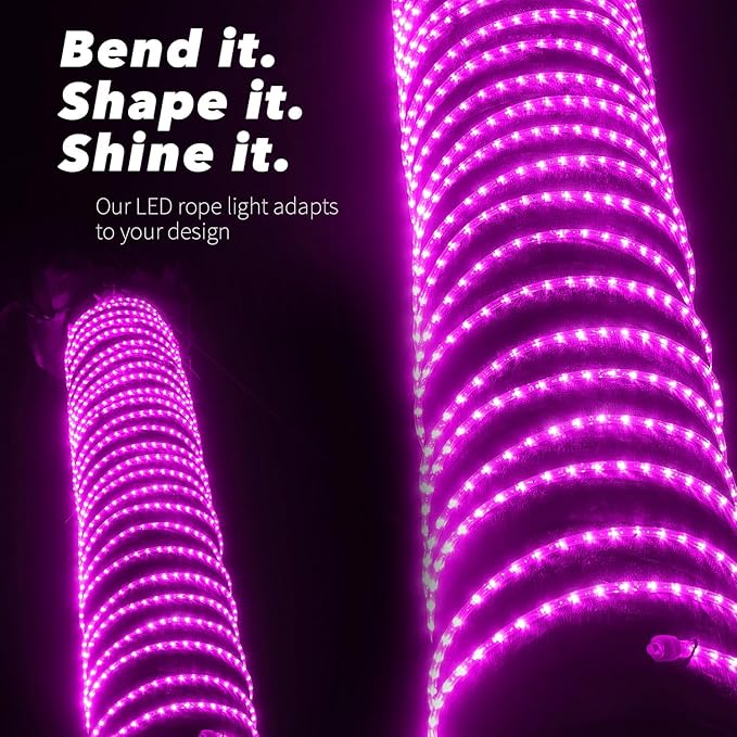 WYZworks 288LEDs 25ft LED Outside Rope Lights, Outdoor ETL Certified Waterproof Permanent 360 Degree Light Emitting, Flexible Tube, Connectable, Christmas Palm Tree Exterior Landscape, Pink