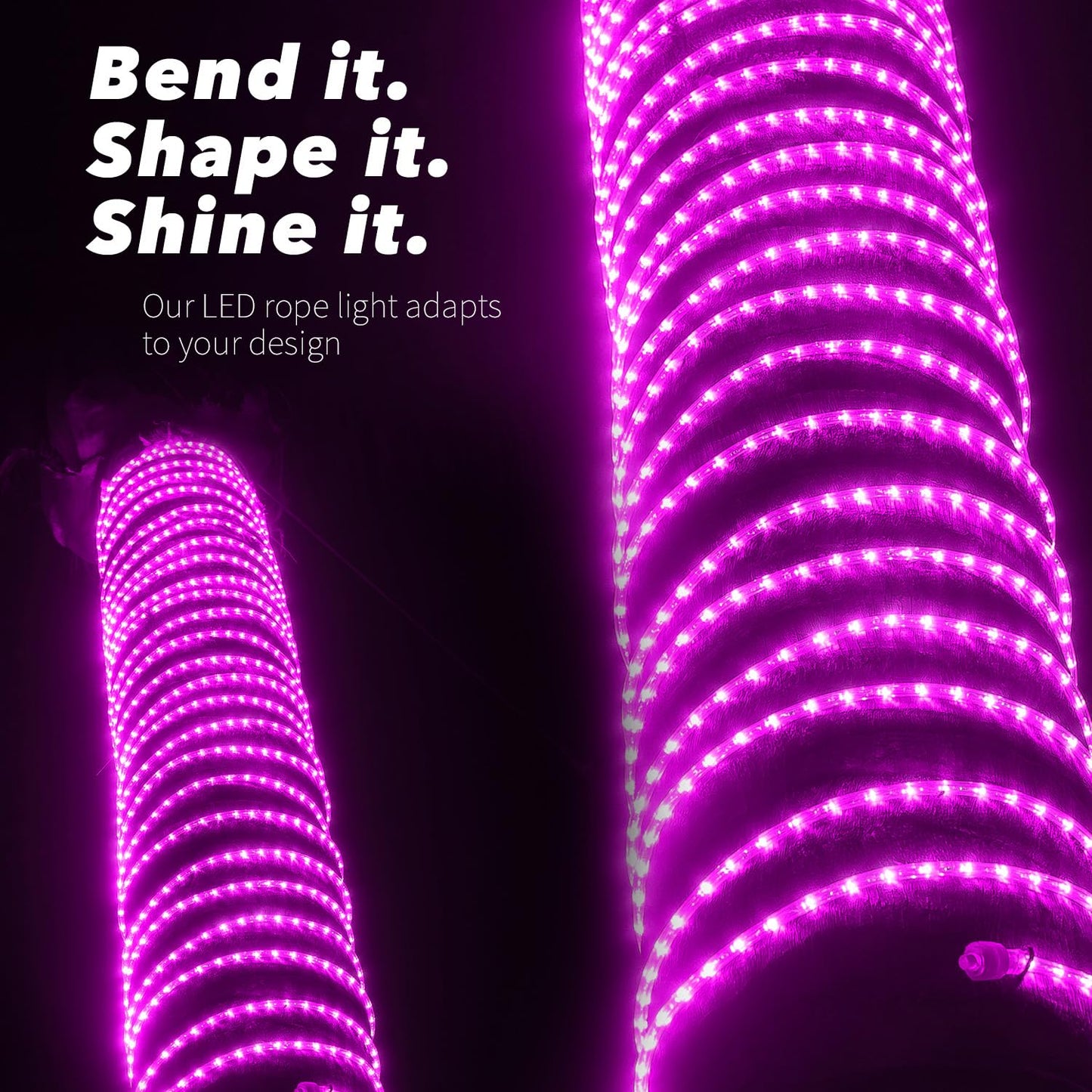 WYZworks 576LEDs, 50ft LED Outside Rope Lights, Waterproof Permanent Outdoor ETL Certified Connectable Clear Tube, Christmas Palm Tree Holiday Decorative Landscape Patio Accent Lighting - Pink