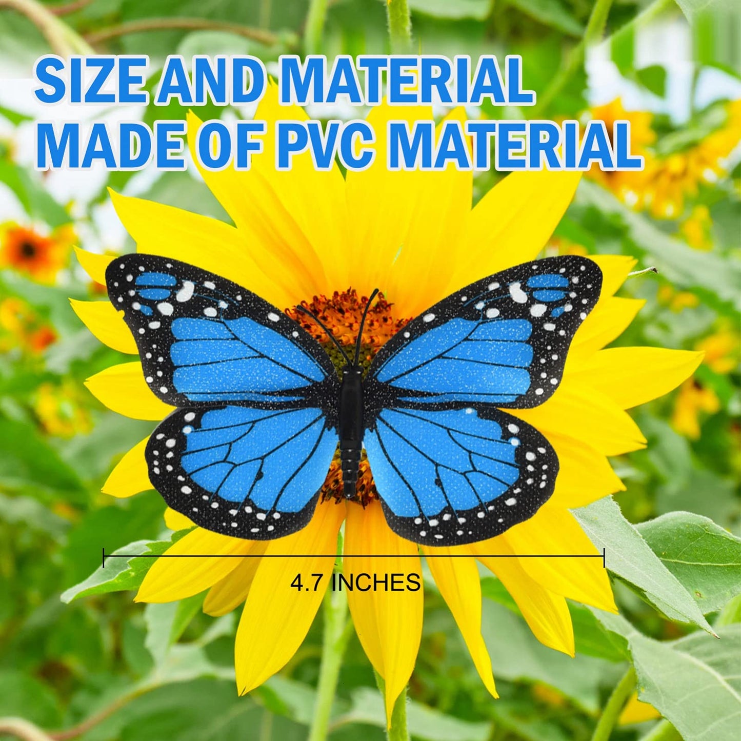AQUEENLY Monarch Butterfly Decoration 4.72'' Blue Butterflies for Crafts Premium Fake Butterflies Wall Decor for Room, Home, Wedding, Party (12 Pcs)