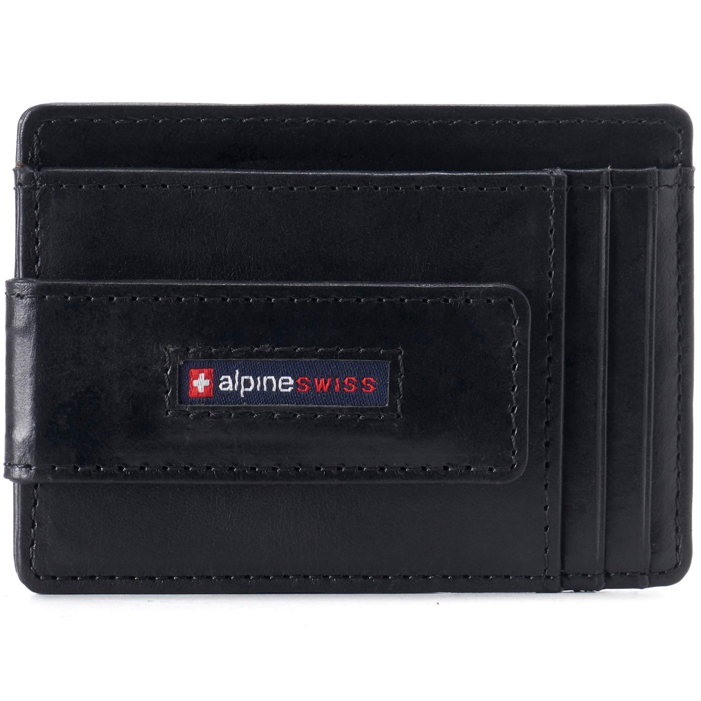 Alpine Swiss Harper Mens RFID Slim Front Pocket Wallet Magnetic Money Clip ID Card Holder Leather Glossy Nappa Black