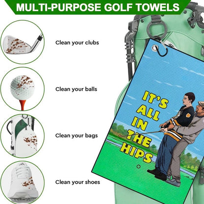 Amitrely Funny Printed Golf Towels for Golf Bags with Clip, Golf Gift for Men Husband Boyfriend Dad, Birthday Gifts for Fan - It's All in The HIPS