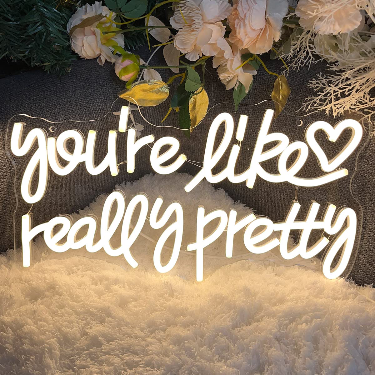 Neon Sign You're Like Really Pretty for Wall Decor Customized Led Neon Light Sign Personalized Birthday Marry Wedding Christmas Gift Sign Party Bedroom Bar Home Room (Warm White,40×22 CM)