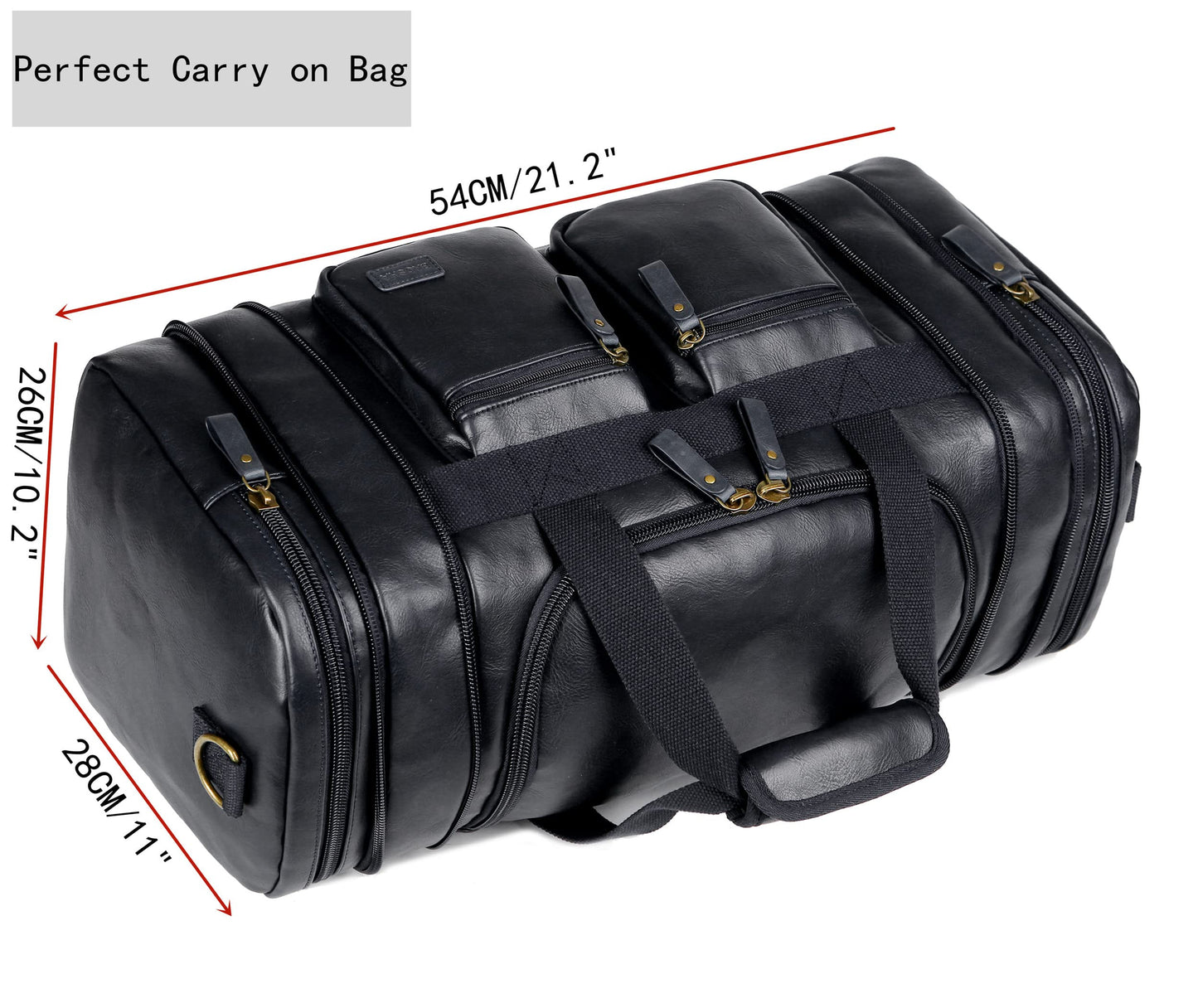 Vegan Leather Travel Duffel Weekender Bag Carry on Overnight Bag Sports Duffel bag For men and Women HB-21 (Black)