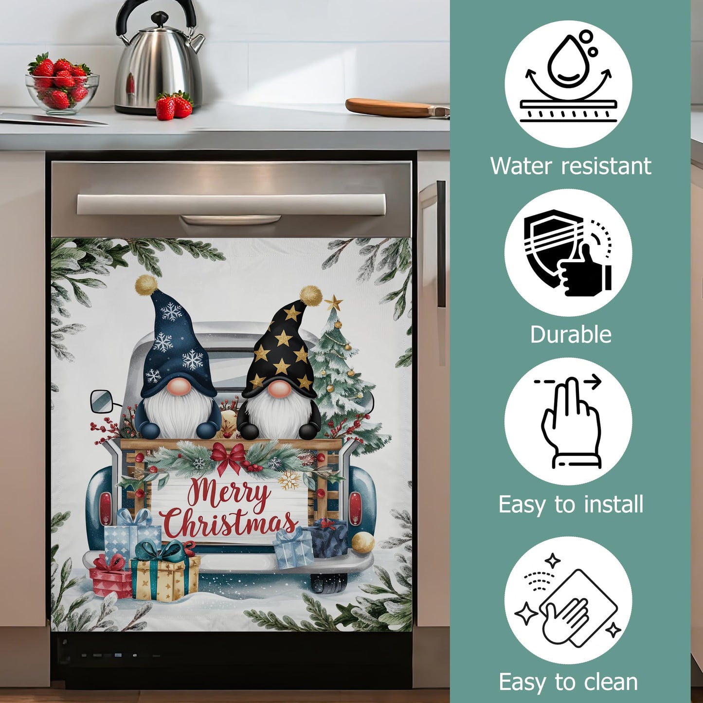Dishwasher Cover,Christmas Dwarf Reusable Dishwasher Magnet Cover,Decorative Gift Truck Magnetic Refrigerator Cover Front Panel Cover for Kitchen Decor 23x26 Inch