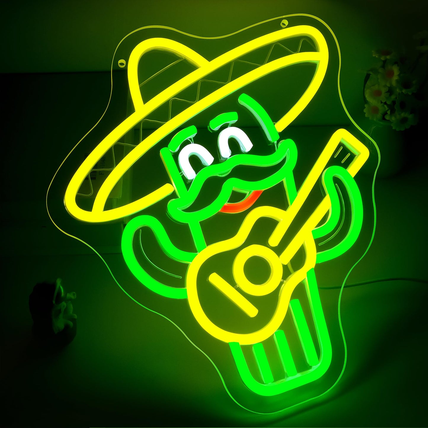 Cartoon Cactus Neon Sign for Wall Decor Mexican Style LED Neon Light for Bedroom Dimmable Music LED Sign for Studio Bar Livehouse Party Mexican Restaurants Birthday Gifts Size 11.8 * 11.1 In(TWP257)