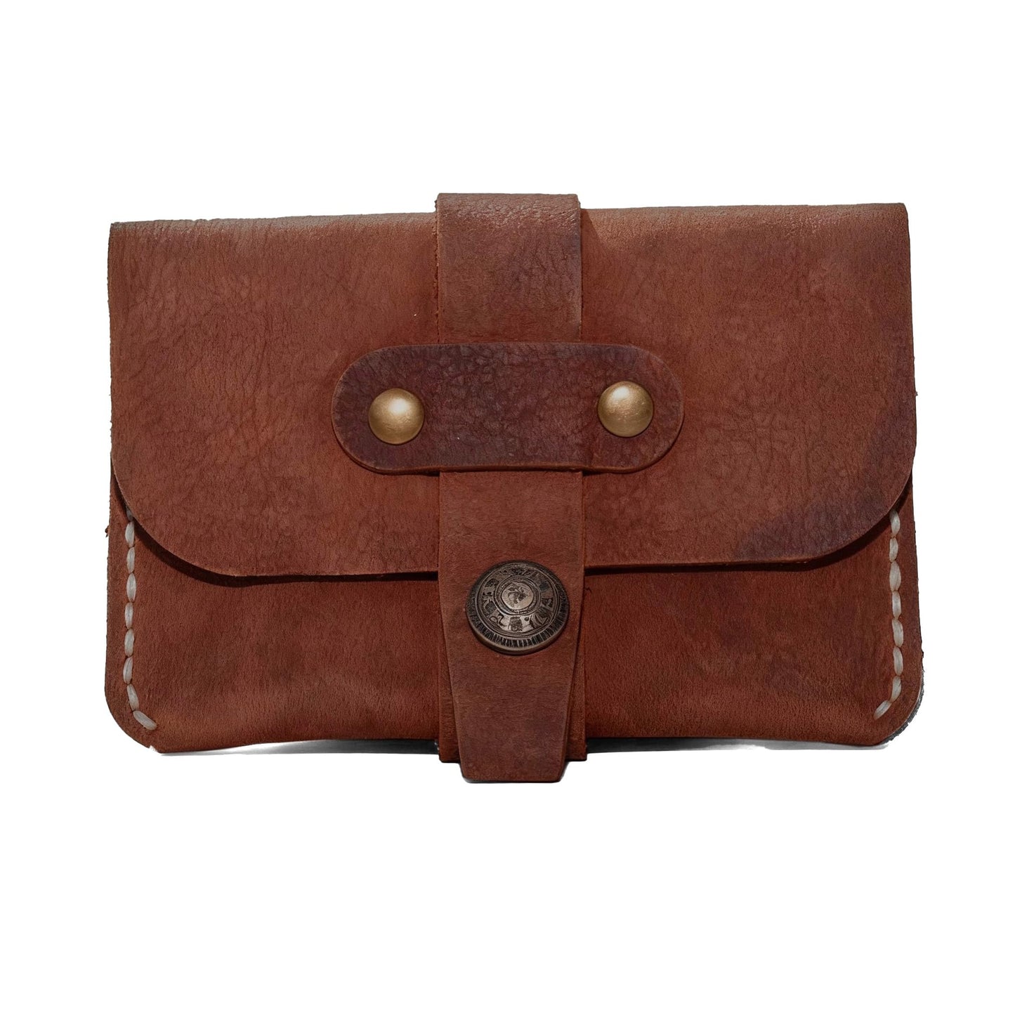 JingRongDa Handmade Vintage Cowhide Leather Card Holder Wallet, Retro Brown Leather Card Case with Snap Closur (Light brown)