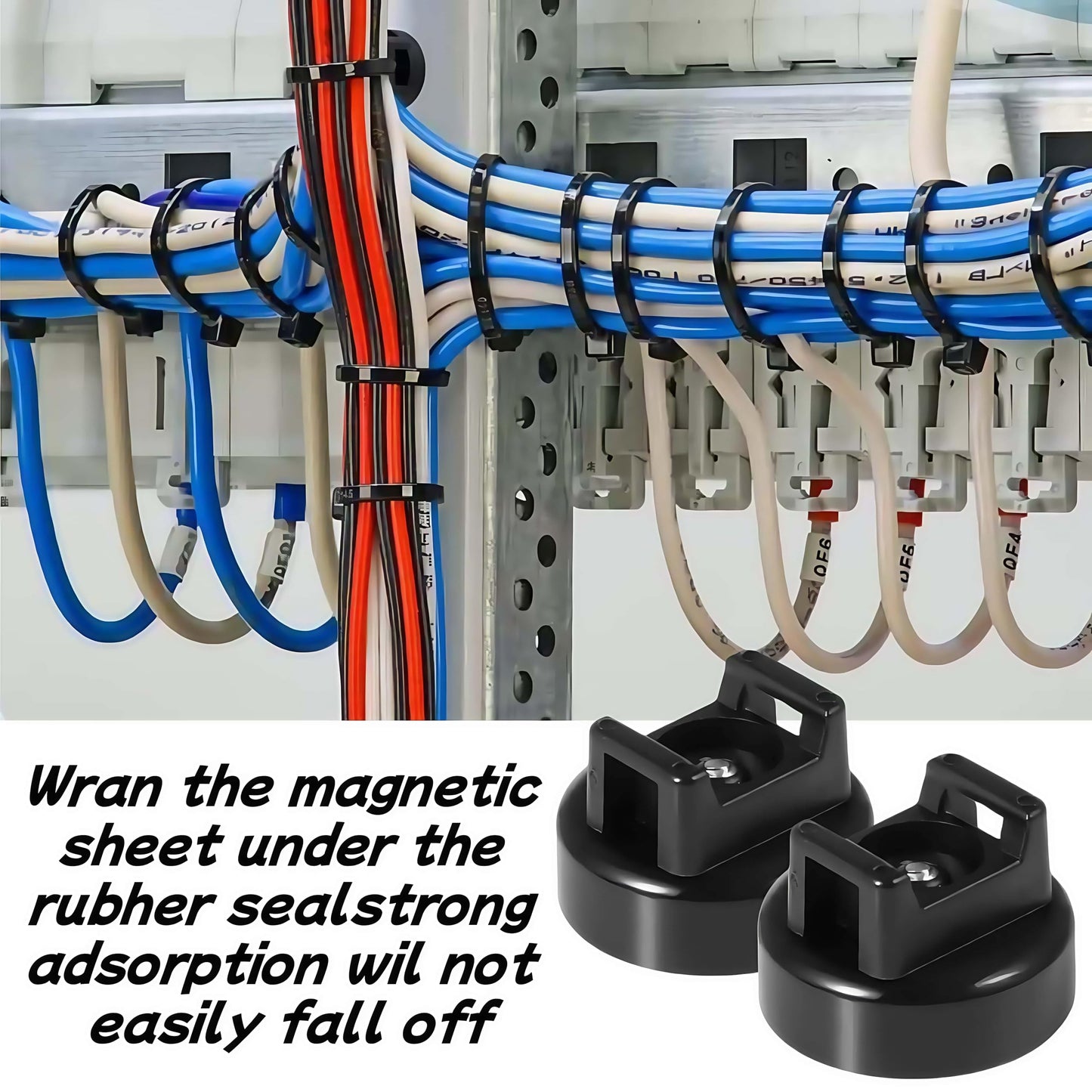 Heavy-Duty Magnetic Zip Tie Mounts,10Pcs Multipurpose Cable Holder with Nylon Cable Ties (50 Pieces) for Efficient Wire Management