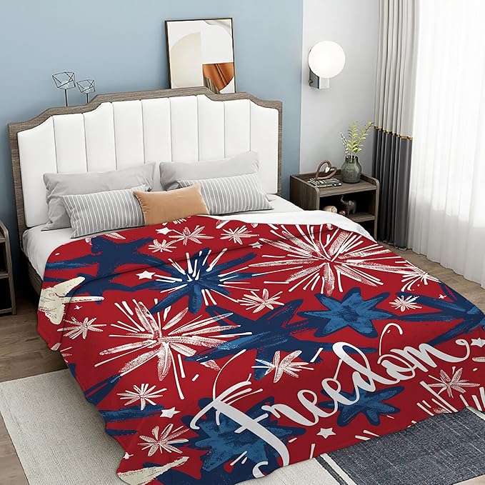 Throw Blanket, Independence Day Throw Blankets for Adult Kids Boys Girls, Freedom Fireworks Star Decor Gifts for Home Bed Couch 50x60 Inches