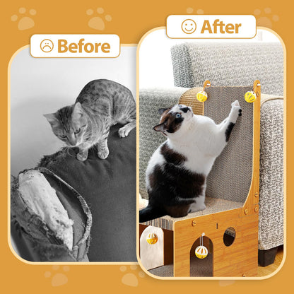 YEMOO Cat Scratcher, Cat Scratching Board, L Shaped Vertical Cat Scratcher for Wall and Couch Protection, Cat Cardboard Scratcher with 4 Ball Toys for Indoor Cats