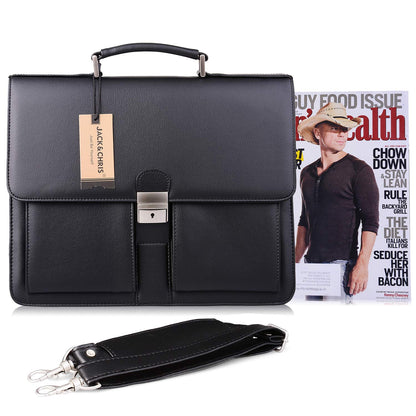 Jack&Chris Mens New PU Leather Attache Briefcase Traditional Messenger Lawyer Bag, MBYX015