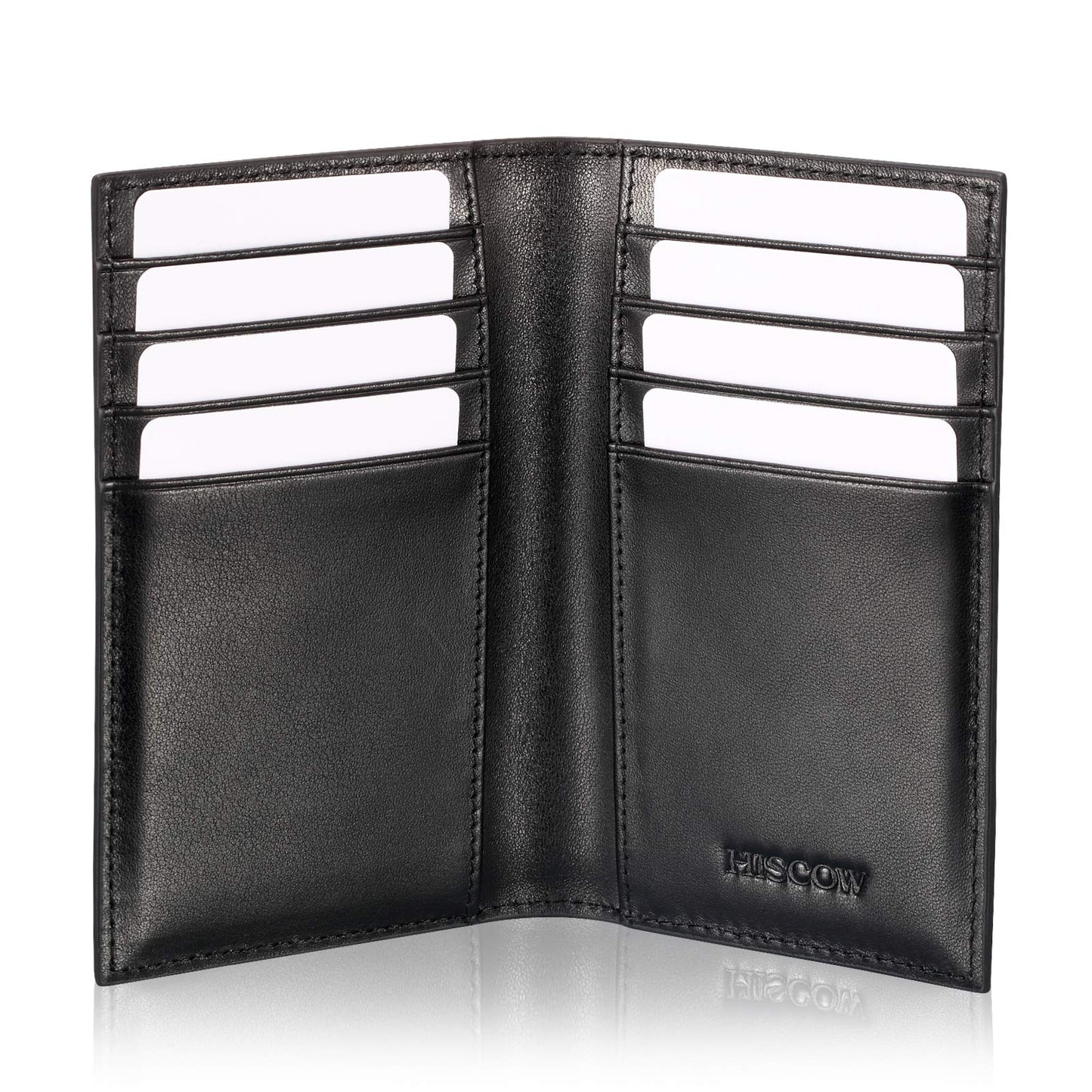 HISCOW Slim Leather Credit Card Holder for Men & Women 8cc, Italian Calfskin (Black)