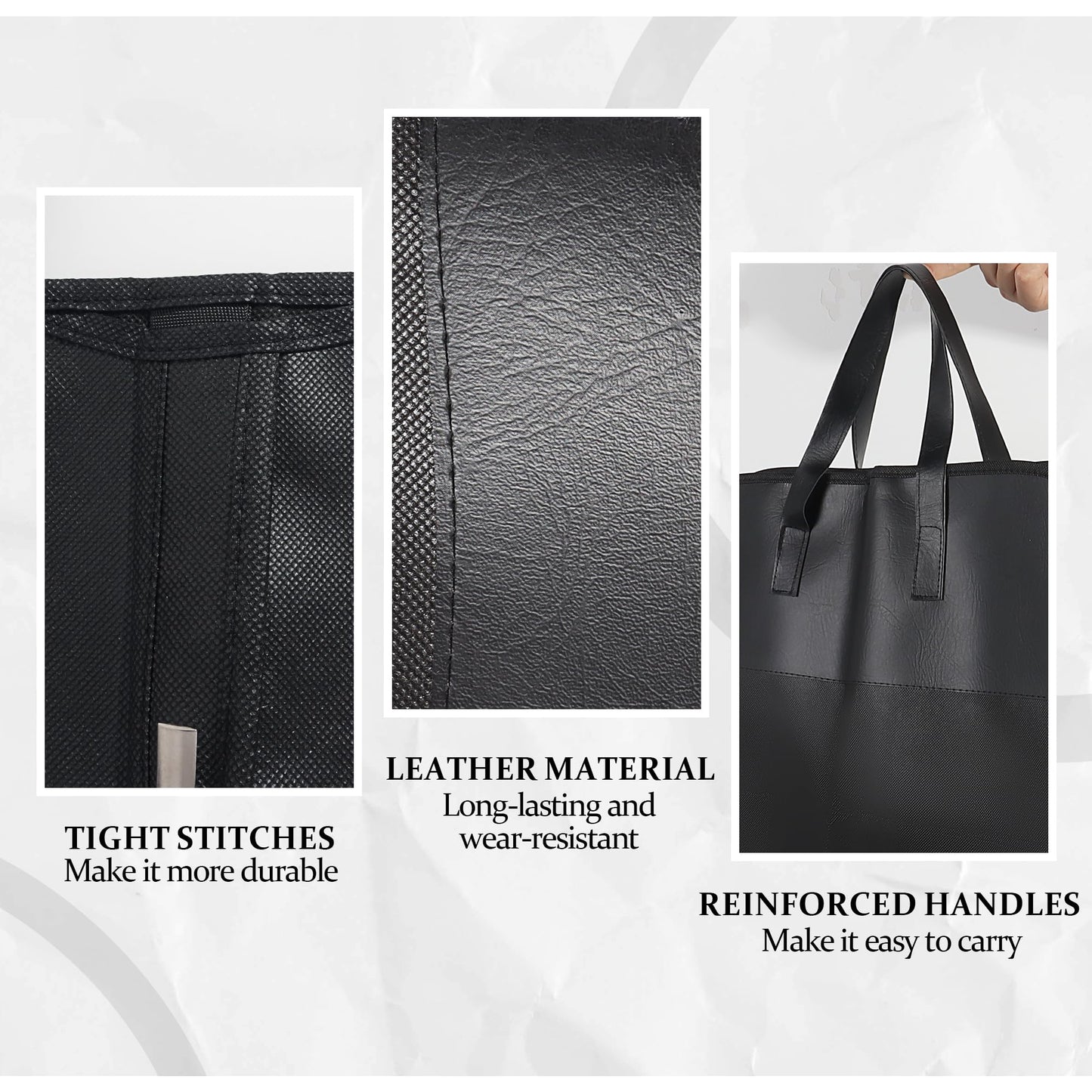 Garment Bags (2 Pack) - 40 Inch Premium PU Leather & Fabric Hanging Clothes Storage for Travel/Closet - Wrinkle-Free Suit Cover with Zipper & Handle for Shirts, Jackets, Coats, Dresses, Polo