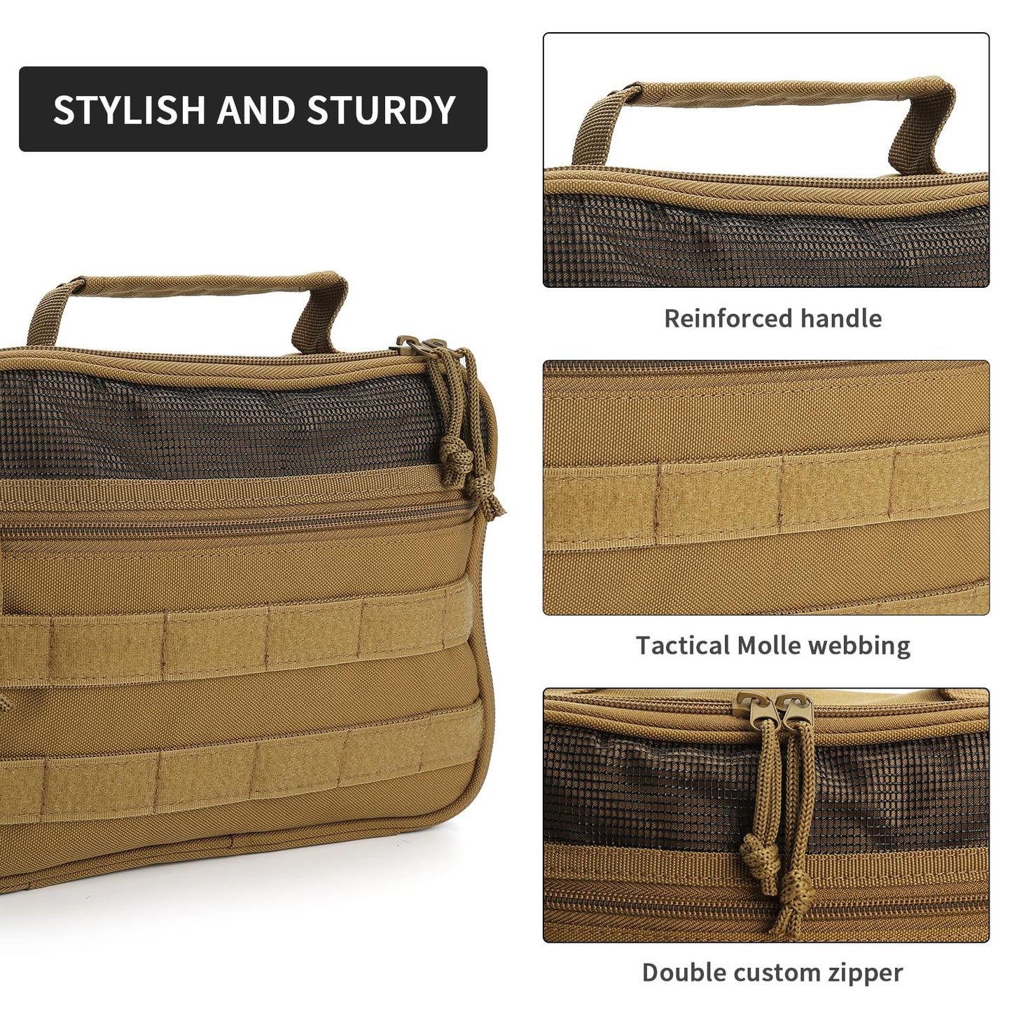SUNRISING Tactical Travel Toiletry Bag for Men and Women, Hanging Travel Toiletry Organizer Dopp Kit, Toiletries Shaving Hygiene Bathroom Bag,Men's Toiletry Bag for Short Trips Camping - Khaki