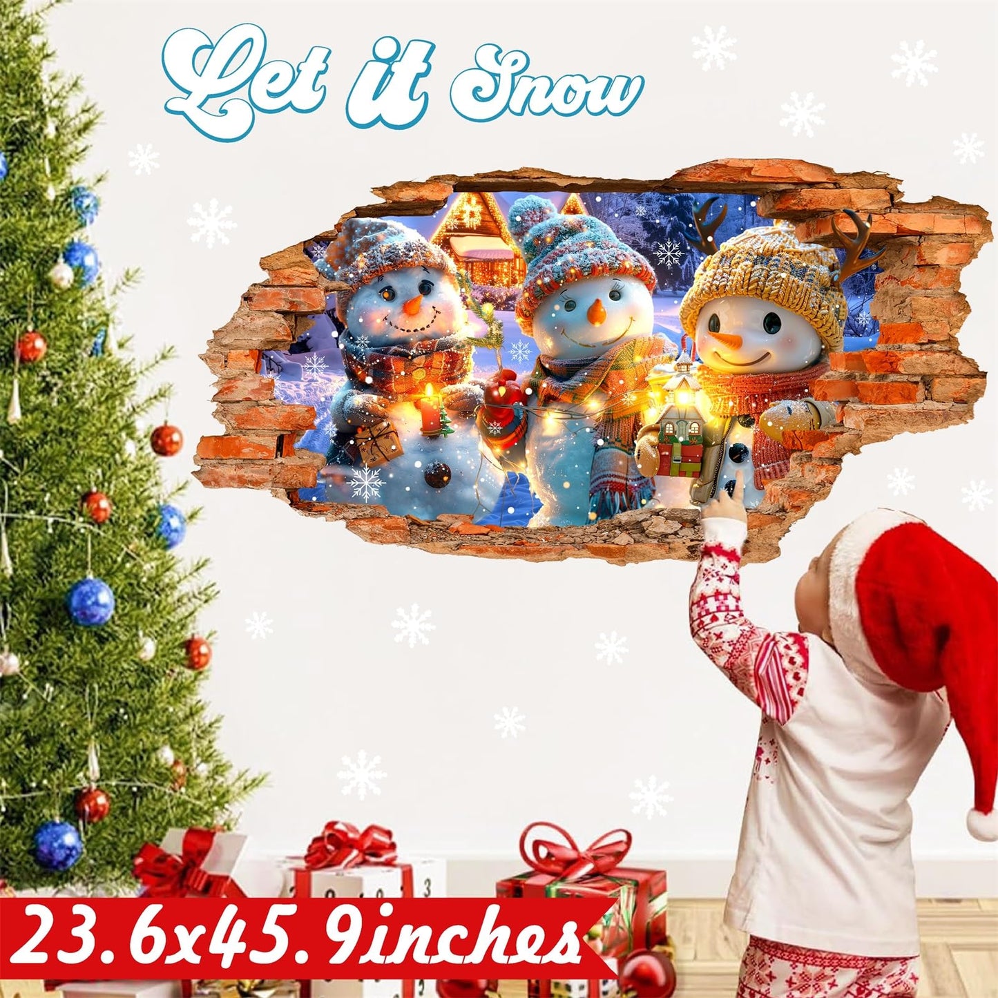 Christmas Wall Decals Cartoon Snowman Stickers Xmas Indoor Decoration Winter Holiday Broken Wall Decal Peel and Stick Merry Christmas Sticker Art Mural for 2026 New Year Living Room Party Supplies