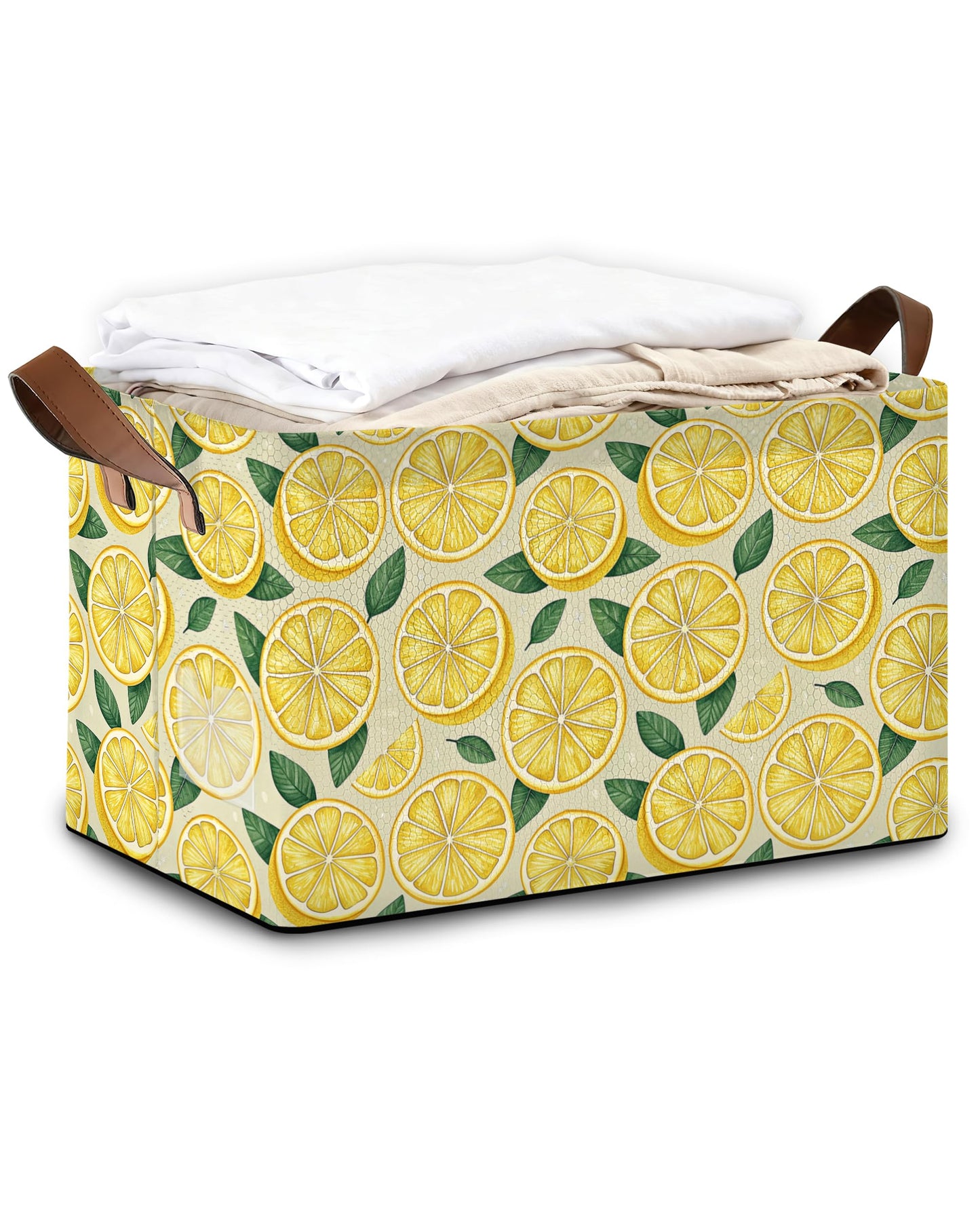 Oeaskly Lemon Fabric Storage Bins with Handles, Oxford Storage Basket for Closet Organization, Foldable Shelf Organizer for Bedroom, Nursery, Laundry, Office