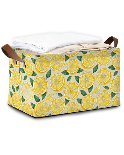 Oeaskly Lemon Fabric Storage Bins with Handles, Oxford Storage Basket for Closet Organization, Foldable Shelf Organizer for Bedroom, Nursery, Laundry, Office