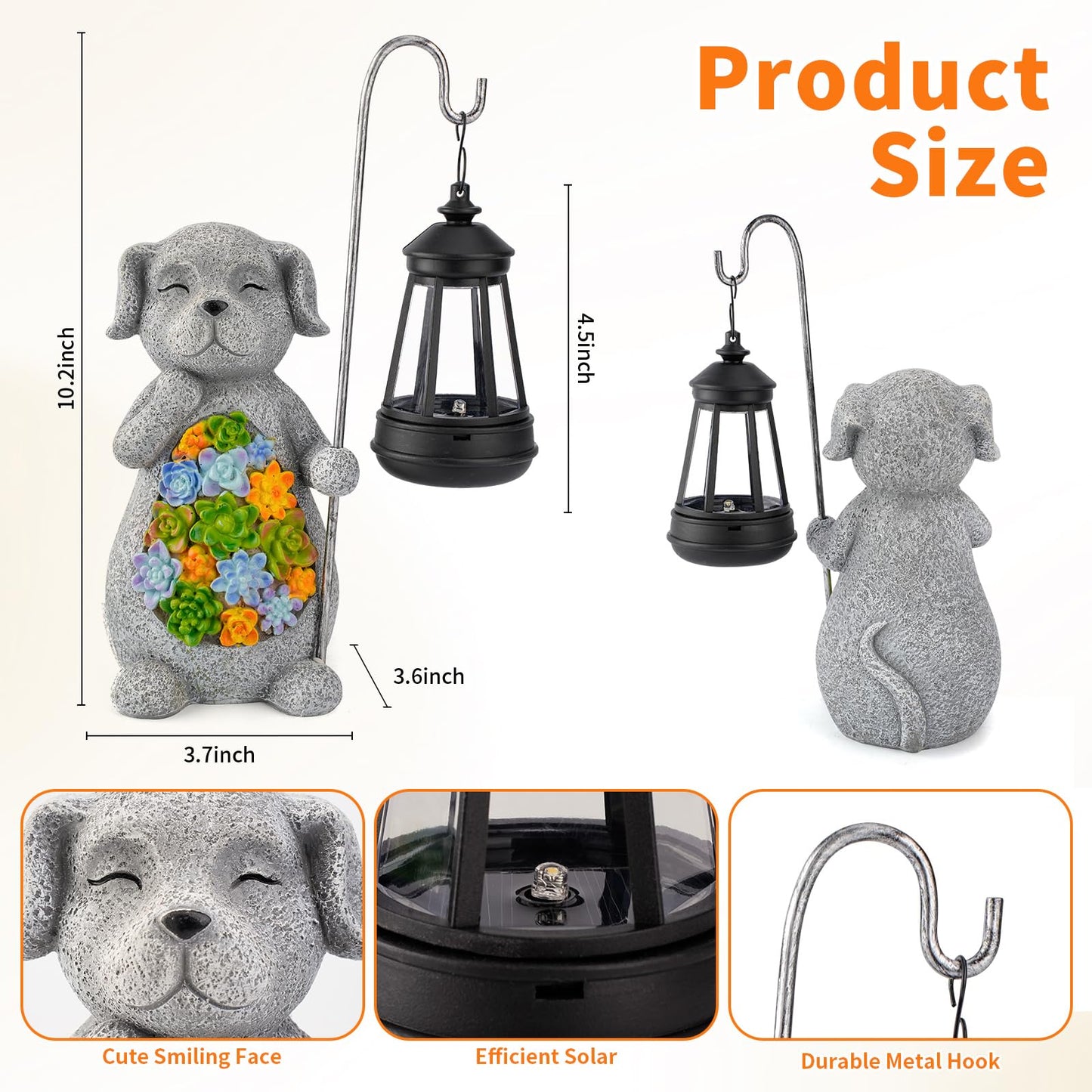 Solar Dog Garden Statue with Lantern – Waterproof Resin Outdoor Decor for Yard, Lawn, Flower Bed, Backyard, Front Yard, Patio, Balcony – Gift for Dog Lovers