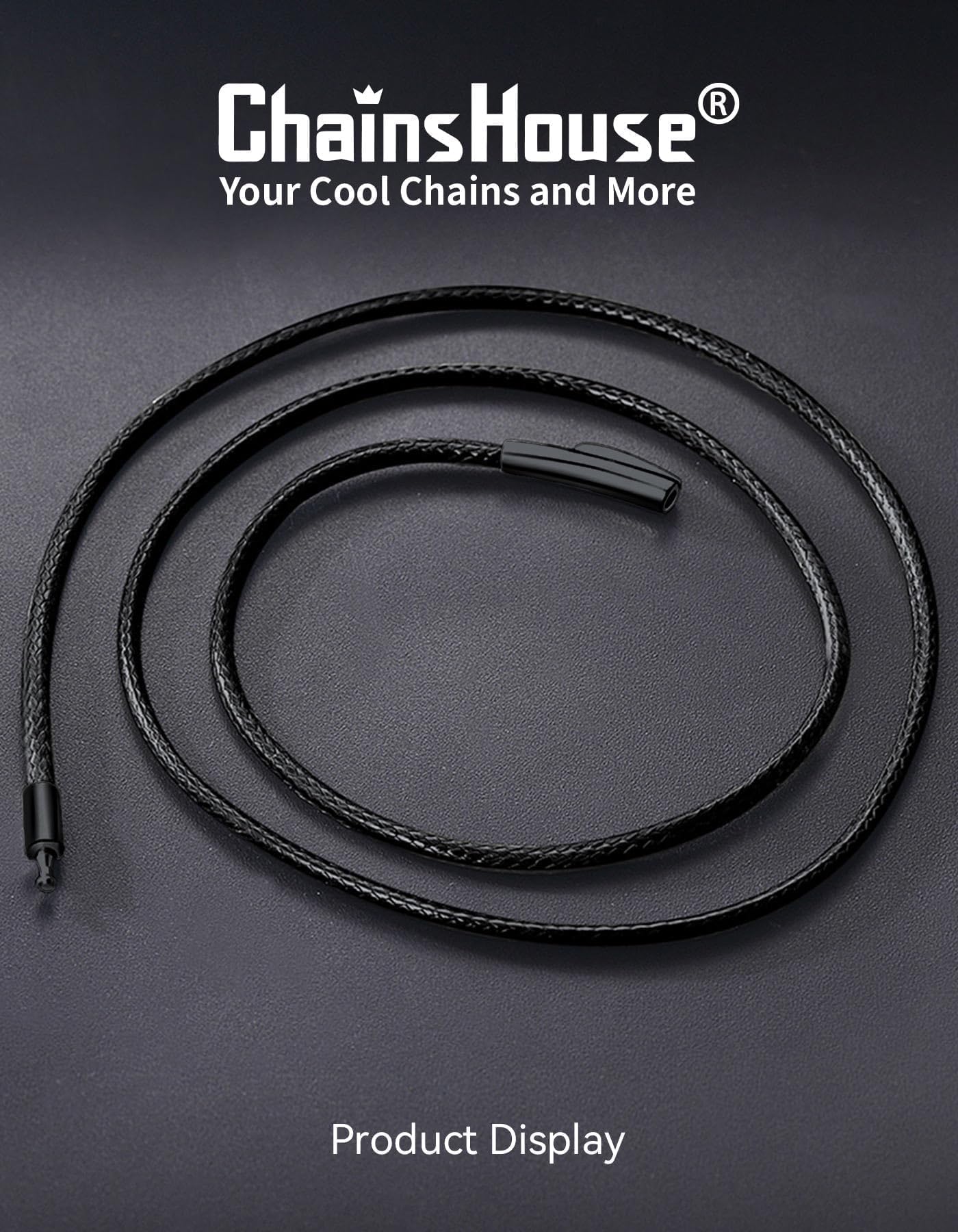 ChainsHouse Braided Leather Necklace for Men, 2MM 18 Inches Black Leather Cord Necklace with Clasp, Waterproof Mens Jewelry Gift