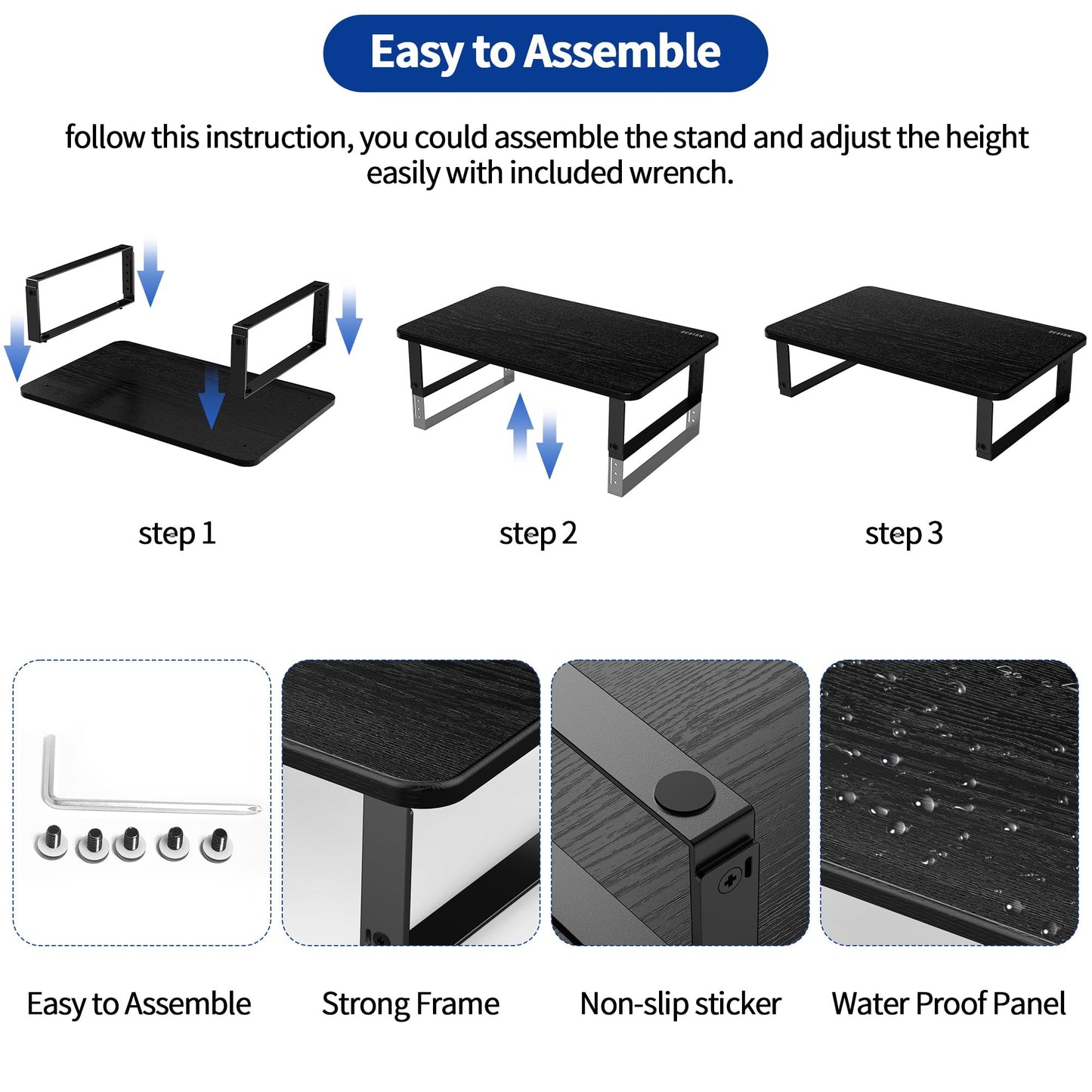 BESIGN MS01 Monitor Stand Riser, Height Adjustable Laptop Stand, Computer Monitor Stand for Monitor, Computer,Laptop,Printer (Black)