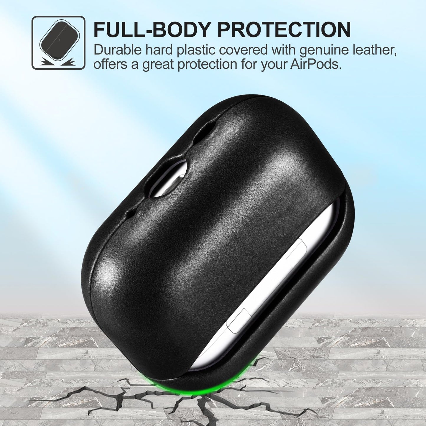 ICARER AirPod Pro 3 Case, 100% Geniune Leather Case, Handmade Top Grade Vintage Cover, Shockproof Protective Cover Support Wireless Charging, Compatible with AirPods Pro 3 2025 Model (Black)
