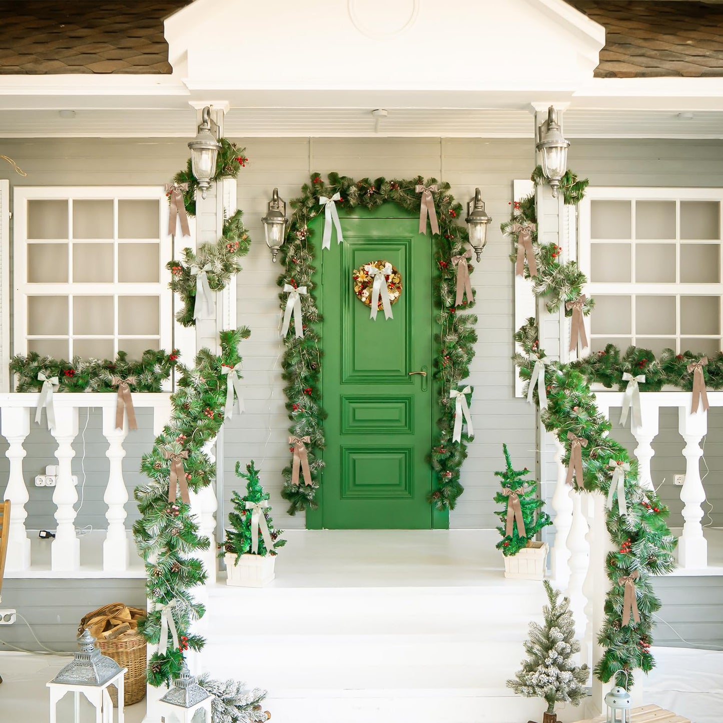 24 Pcs Christmas Tree Bows Decorations - Satin Ribbon Bows for Wreath, Tree Topper, Ornaments, Garland, Home, Staircase, Fireplace Decor