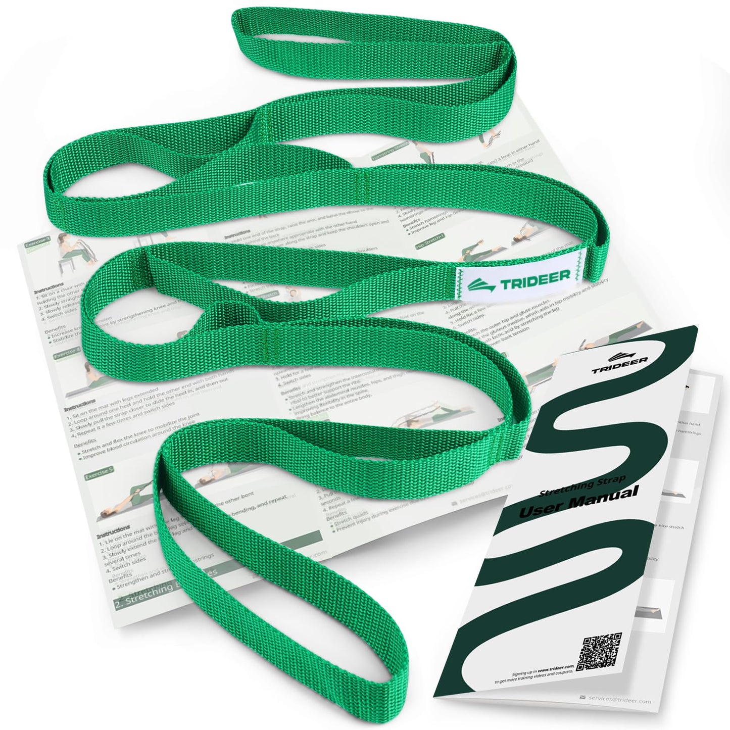 Trideer Stretching Strap with Loops & Leg Lifter, Non-Elastic PT-Style Physical Therapy Strap for Knee Replacement Rehab, Hamstring, Calf & Back Stretcher Mobility, Hip, Shoulder & Yoga