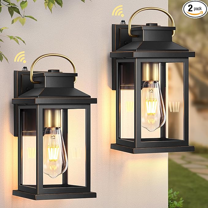 VIANIS Outdoor Wall Light Dusk to Dawn Sensor, Black Gold Accents Exterior Lighting Fixtures Wall Mount Sconce for House, Modern Porch Lights Outdoor Lantern for Patio, Outside Lights for Garage Coach