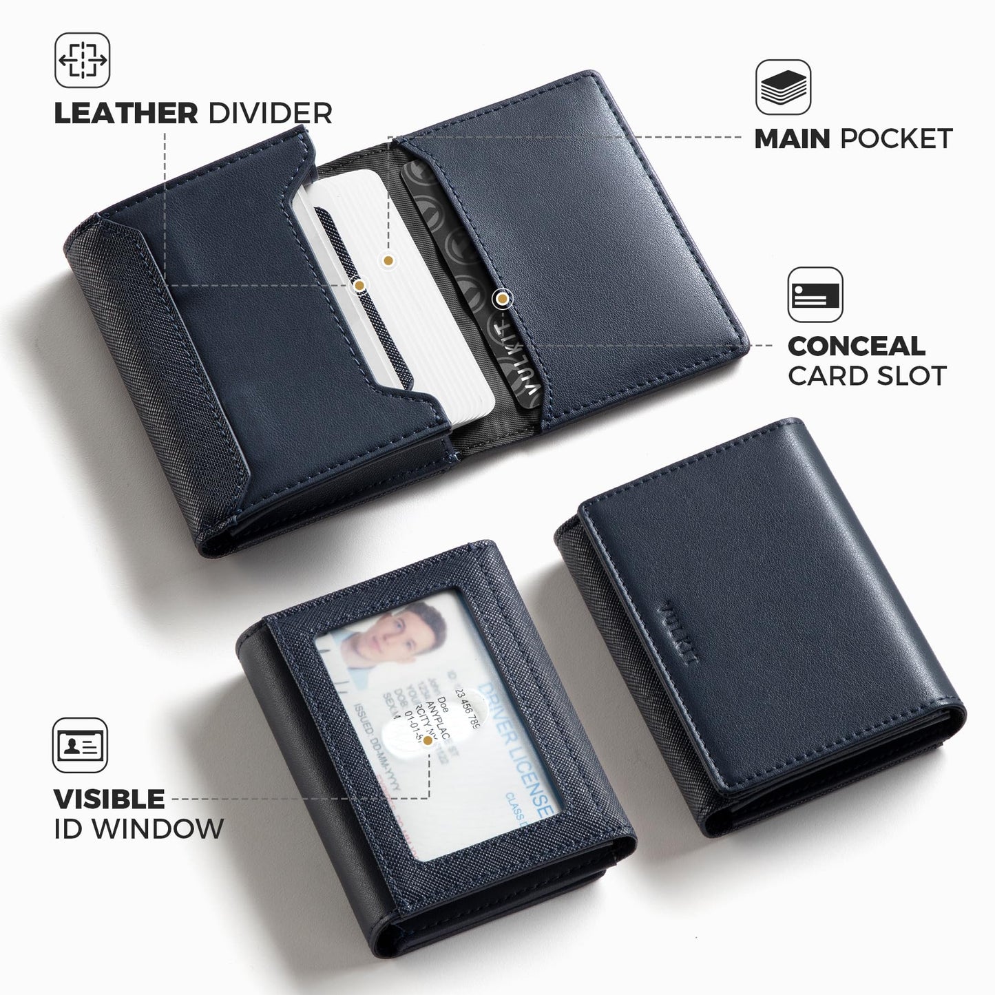 VULKIT Business Card Holder Premium Leather RFID Blocking Card Case With ID Window Magnetic Closure Holds Up to 40 Business Cards