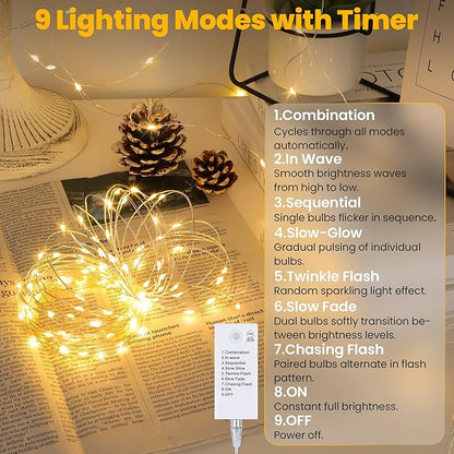 Mlambert LED Fairy Lights Battery Operated with Timer, Rechargeable Mini Twinkle Lights for Christmas Decor Holiday Party, 98.4FT(16.4x6), Warm White
