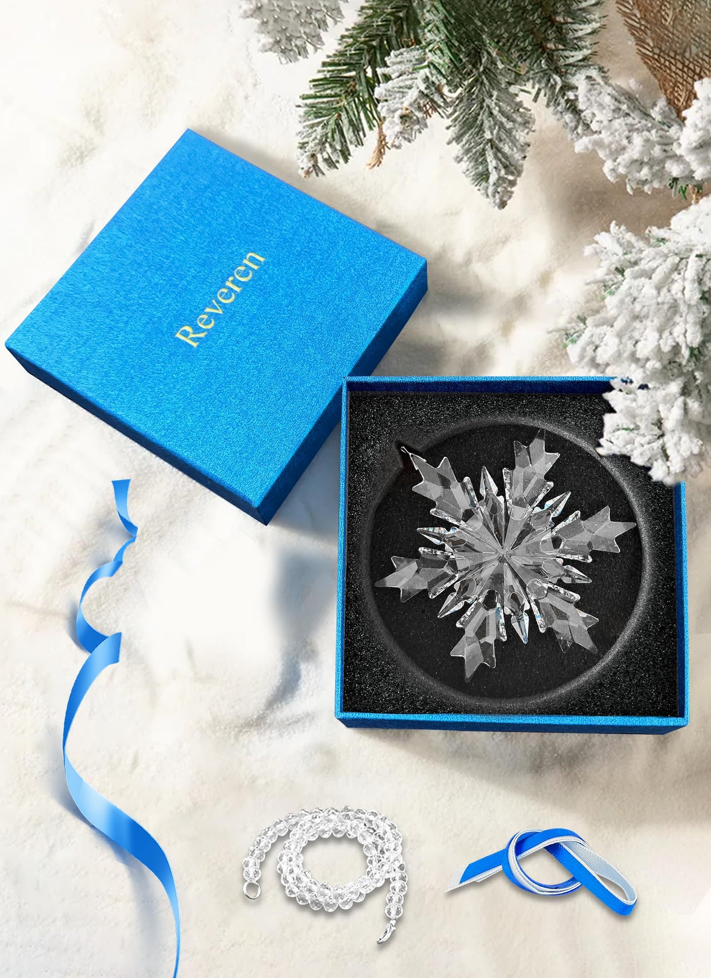 Crystal Snowflake Ornament, Clear Faceted Crystal Christmas Tree Ornament with Chain and Rayon Ribbons, Window Door Hanging Decor Gift, 2026, Clear-3