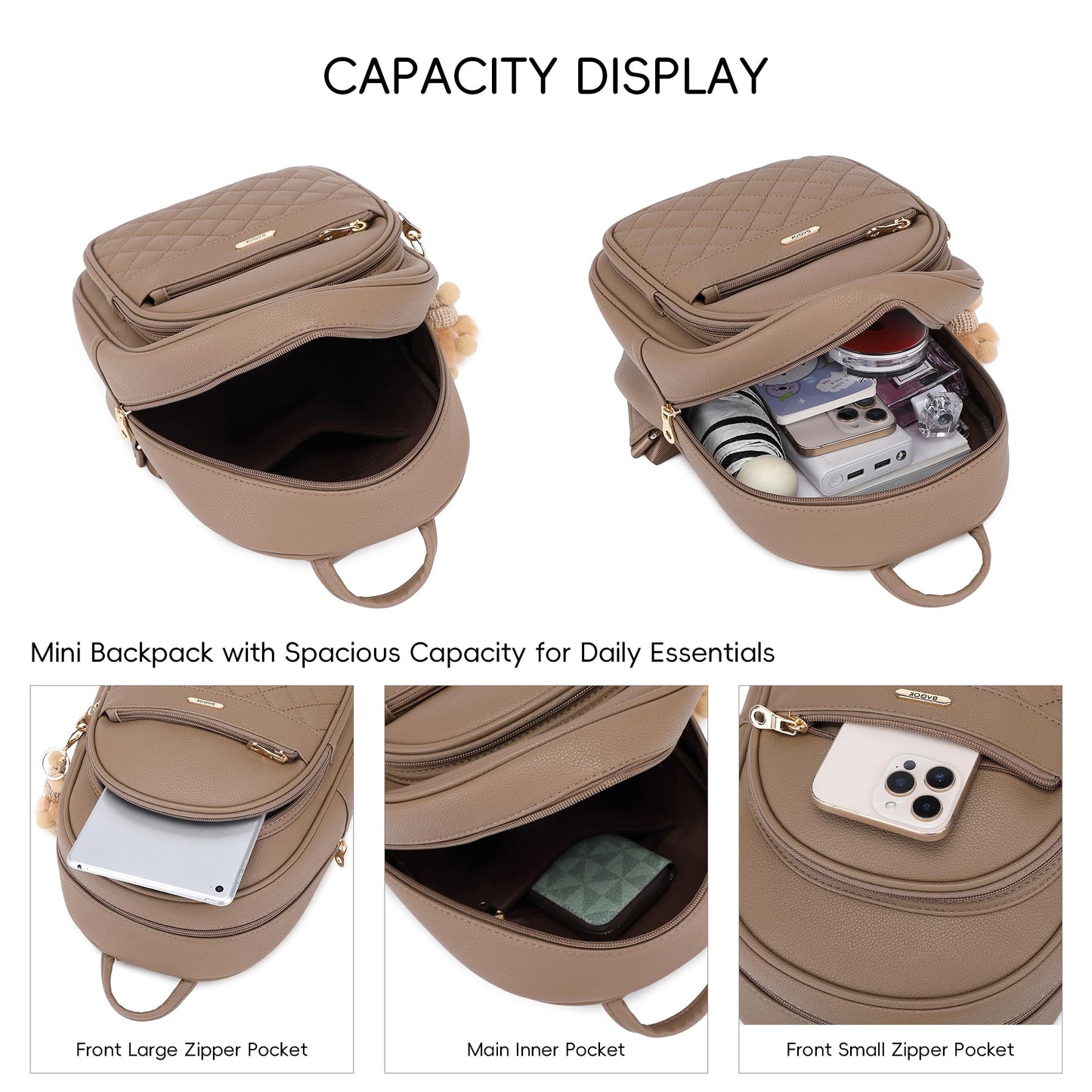 BAGOK Mini Leather Backpack Purse for Women, Small Backpack Purse with Cartoon Charm, Cute Fashion Bag for Girls