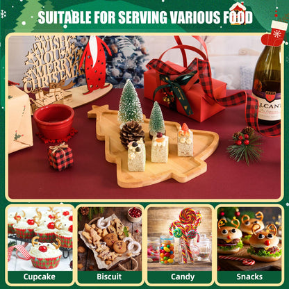 AWIZOM Christmas Tree Wooden Serving Tray Bamboo Platter Wooden Snack Cheese Charcuterie Board for Xmas Holiday Housewarming Present, 14.96x11.14x0.59