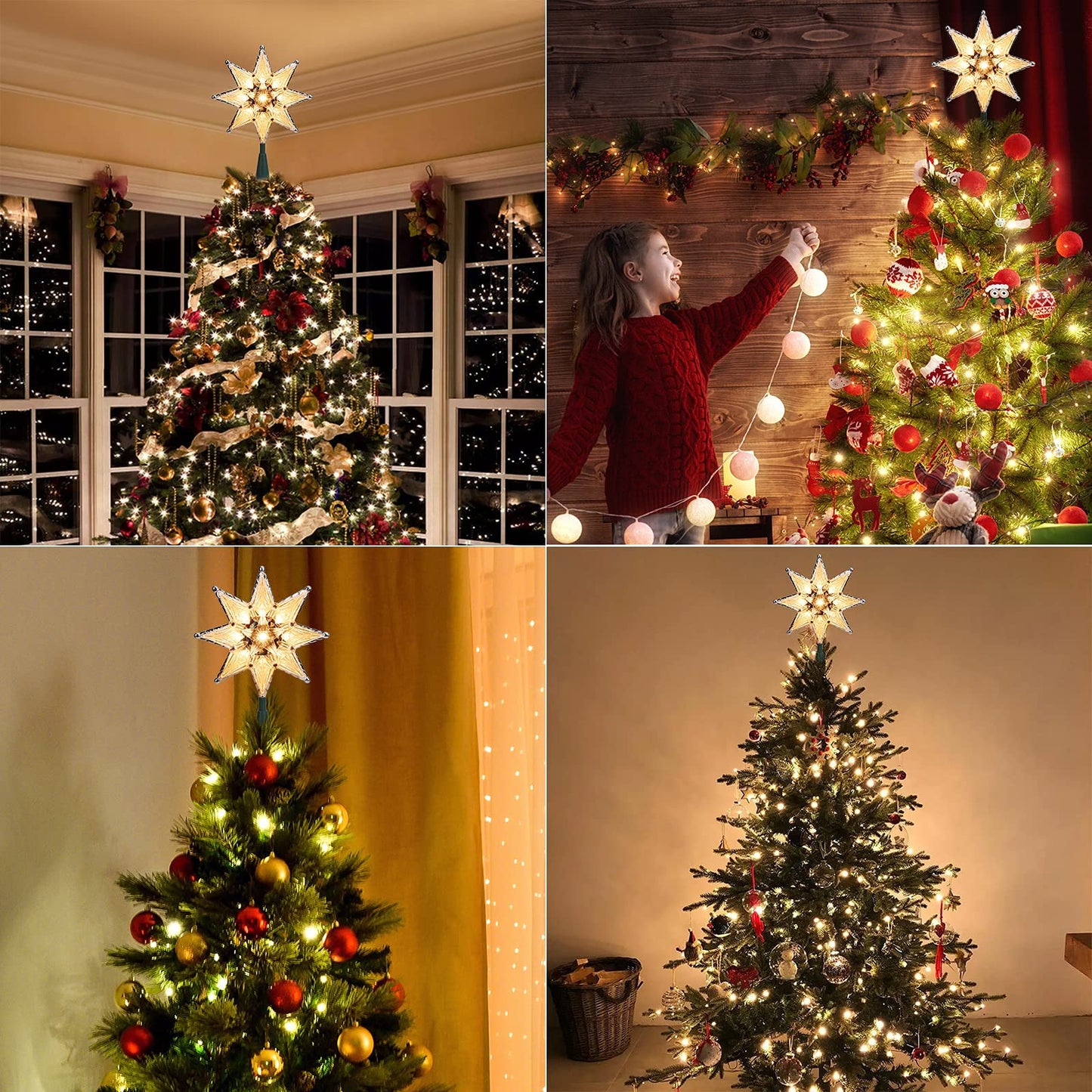 Brizled Star Christmas Tree Topper, 8" Lighted Double-Sided Star Treetop, 8-Point Xmas Tree Topper with 10 Warm Lights, 120V UL Certified for Christmas Ornament Party Home Decor