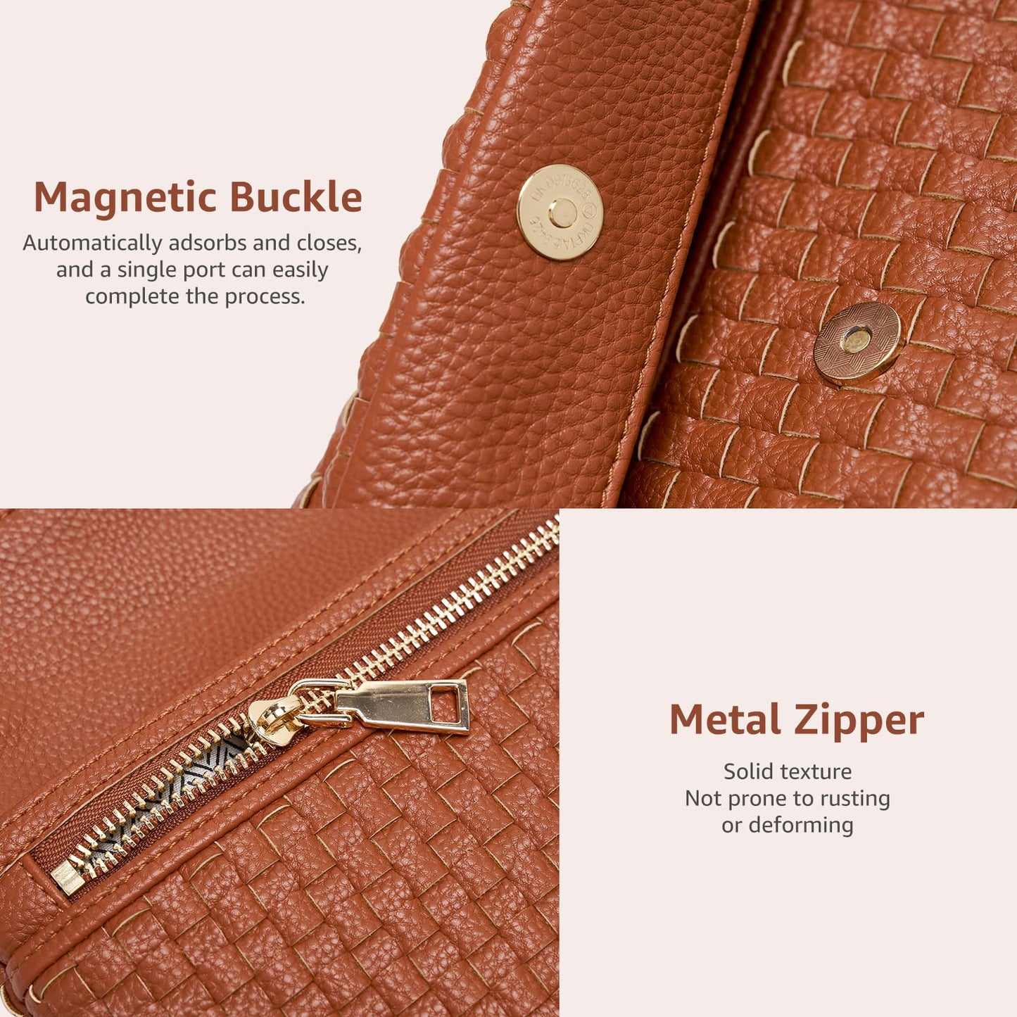 Woven Crossbody Bags for Women, Small Vegan Leather Handbags with Built-in Wallet, Slim Interlaced Shoulder Purse with Adjustable Strap
