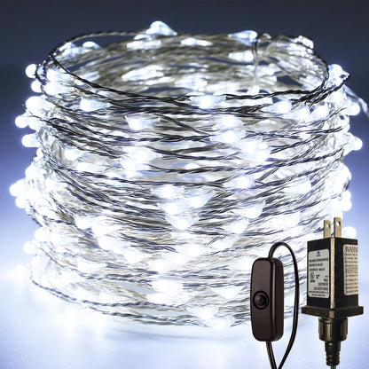 RUICHEN Plug in Fairy Lights with Switch, Waterproof 66 Ft 200 LED Silver Wire Starry String Firefly Lights for Bedroom, Patio, Garden, Balcony, Dorm, Cool White